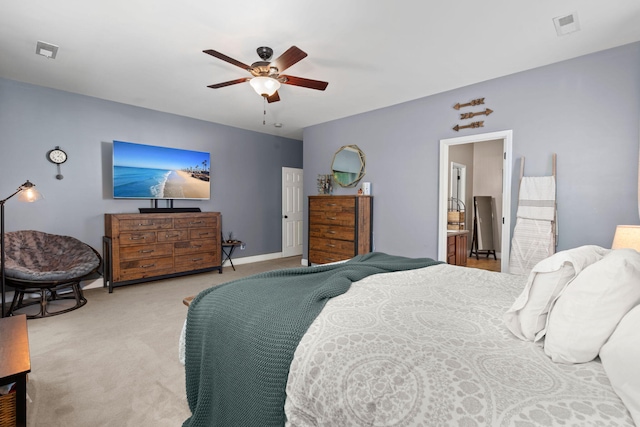 7030 Billberry St, Hanahan, SC 29410 - bedroom with light carpet, a ceiling fan, and ensuite bath
