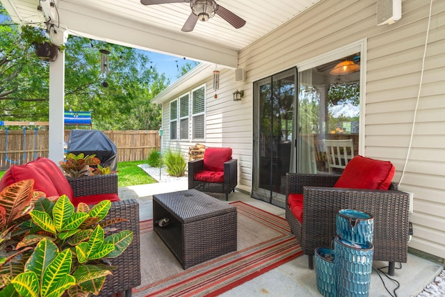 7030 Billberry St, Hanahan, SC 29410 - view of patio with a ceiling fan, area for grilling, and an outdoor hangout area
