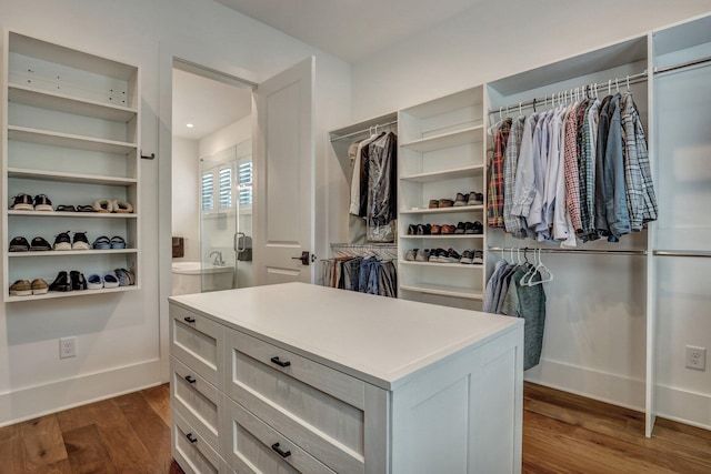 spacious closet featuring dark wood-style flooring