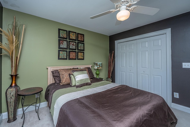 1409 Bloomingdale Ln, Mount Pleasant, SC 29466 - carpeted bedroom featuring a closet, baseboards, and a ceiling fan