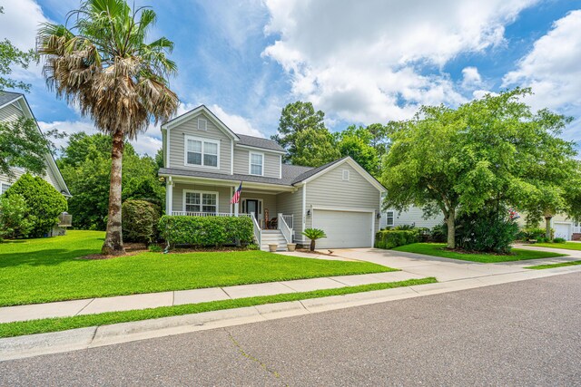 1409 Bloomingdale Ln, Mount Pleasant, SC 29466 - traditional home featuring a garage, driveway, a front lawn, and a porch