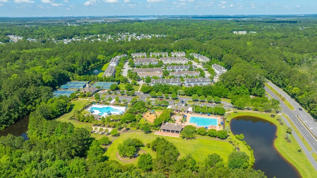 1409 Bloomingdale Ln, Mount Pleasant, SC 29466 - bird's eye view of a pool, a large body of water, and a forest