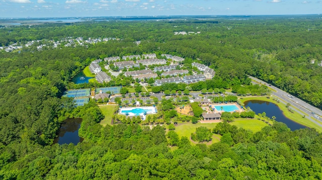 1409 Bloomingdale Ln, Mount Pleasant, SC 29466 - bird's eye view of a heavily wooded area, a pool area, and a nearby body of water