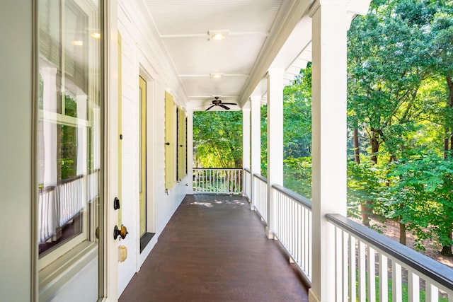 balcony with ceiling fan