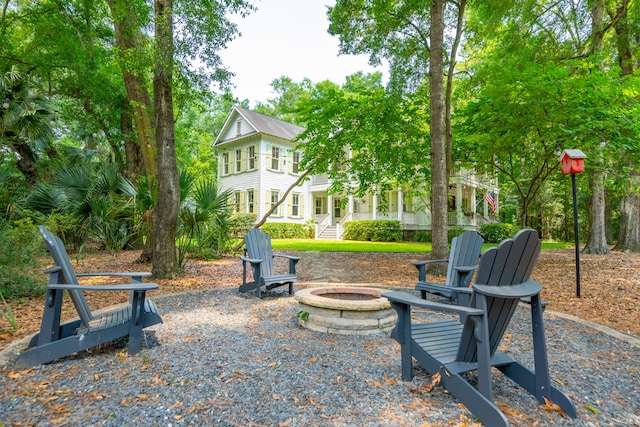 exterior space featuring a fire pit