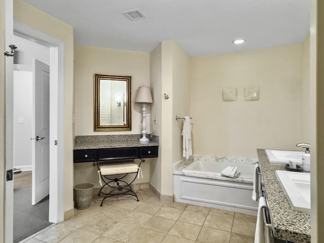 bathroom with double vanity, tile patterned flooring, visible vents, and a sink