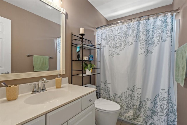 full bath featuring vanity, toilet, and a shower with curtain