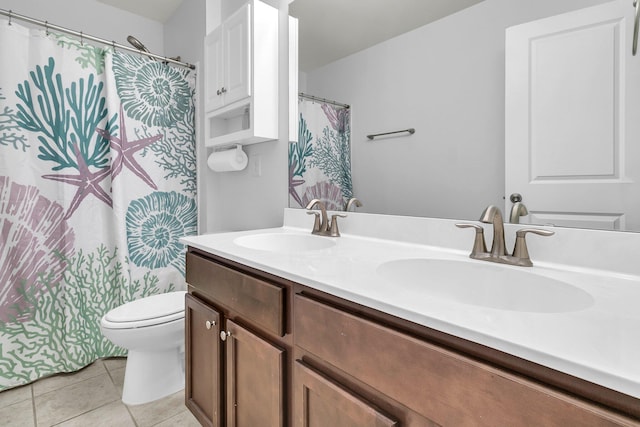 bathroom featuring tile patterned flooring, vanity, and toilet