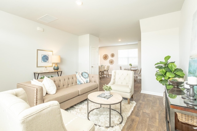 living room featuring dark hardwood / wood-style flooring