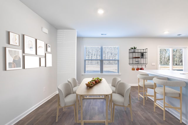 dining room with dark hardwood / wood-style flooring