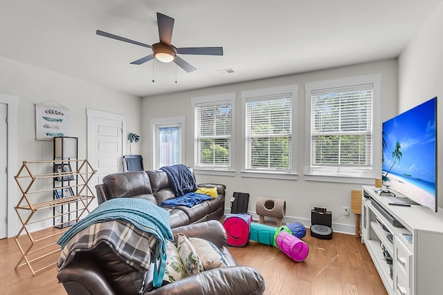 7812 Park Gate Dr, North Charleston, SC 29418 - living area with a ceiling fan, wood finished floors, and baseboards