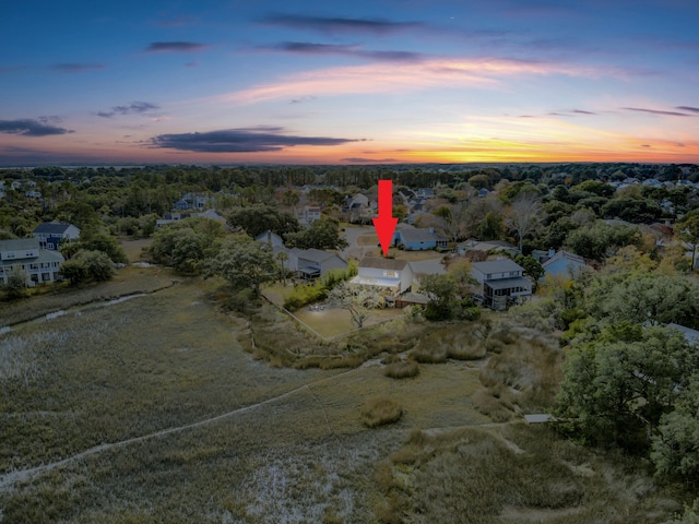 view of aerial view at dusk