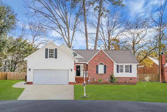 view of front facade with a garage and a front lawn