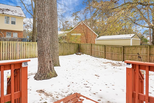 view of snow covered deck