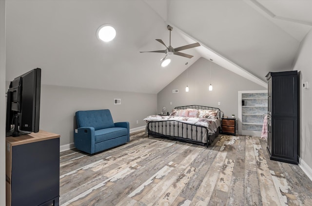 2649 Starfish Dr, Johns Island, SC 29455 - bedroom with light wood finished floors, lofted ceiling, baseboards, and a ceiling fan