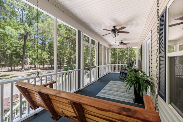 2649 Starfish Dr, Johns Island, SC 29455 - sunroom featuring ceiling fan, view of scattered trees, and healthy amount of natural light