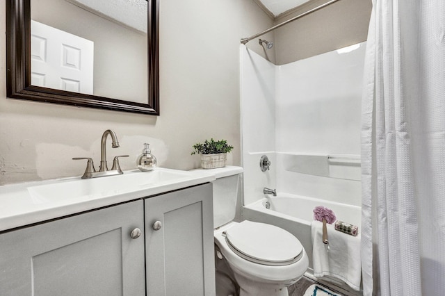 2674 Houston St, North Charleston, SC 29405 - bathroom featuring toilet, vanity, and shower / bathtub combination with curtain