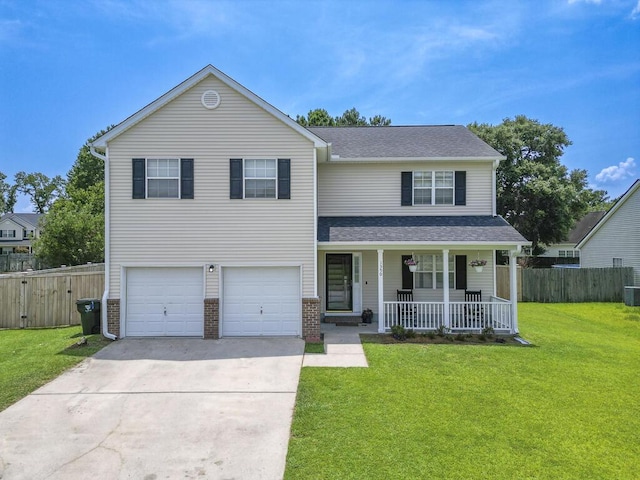 1350 Pinyon Pine Dr, Ladson, SC 29456 - traditional home with a porch, concrete driveway, a garage, a shingled roof, and brick siding