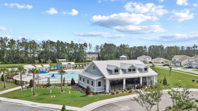 491 Cedarview Rd, Summerville, SC 29486 - aerial perspective of suburban area featuring a pool and a tree filled landscape