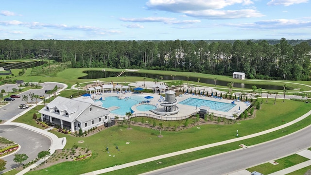 491 Cedarview Rd, Summerville, SC 29486 - drone / aerial view of a heavily wooded area, a pool, and a large body of water