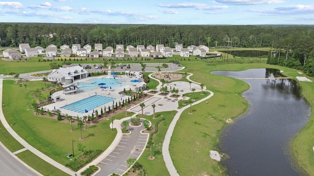491 Cedarview Rd, Summerville, SC 29486 - bird's eye view of a pool area, a heavily wooded area, and a large body of water