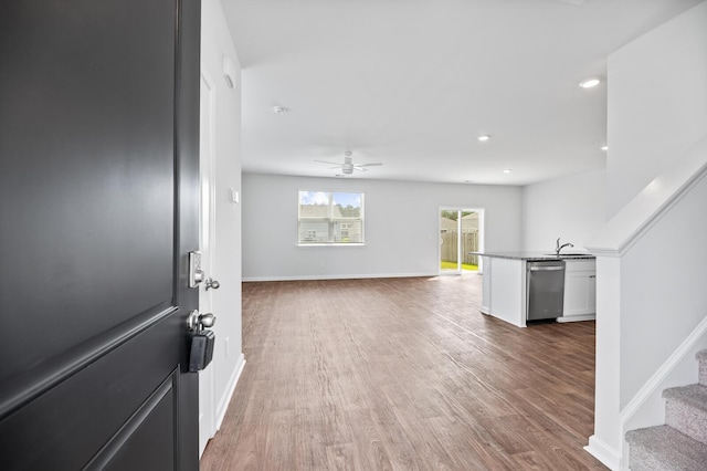491 Cedarview Rd, Summerville, SC 29486 - entrance foyer with wood finished floors, baseboards, recessed lighting, stairway, and a ceiling fan