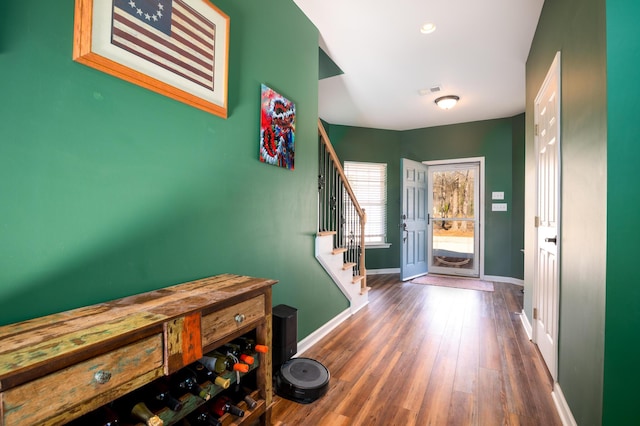 212 Chester Ln, Cottageville, SC 29435 - interior space with baseboards, wood finished floors, and stairway