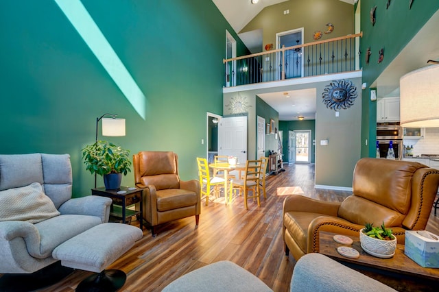 212 Chester Ln, Cottageville, SC 29435 - living area featuring baseboards, high vaulted ceiling, and wood finished floors