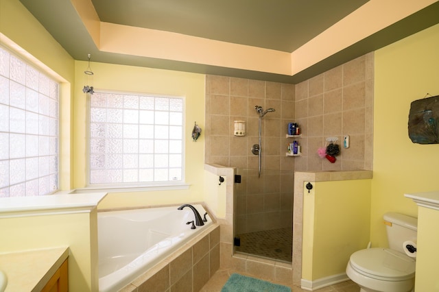 212 Chester Ln, Cottageville, SC 29435 - full bathroom featuring tile patterned flooring, vanity, toilet, tiled shower, and a bath
