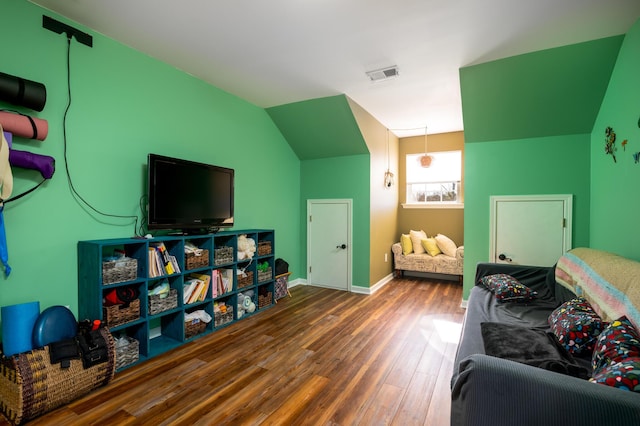 212 Chester Ln, Cottageville, SC 29435 - interior space featuring wood finished floors, baseboards, lofted ceiling, and visible vents