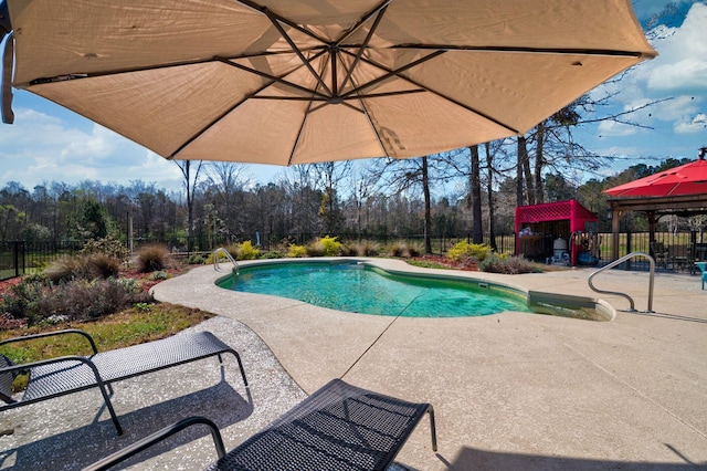 212 Chester Ln, Cottageville, SC 29435 - view of swimming pool with a fenced in pool, a gazebo, fence, and a patio area