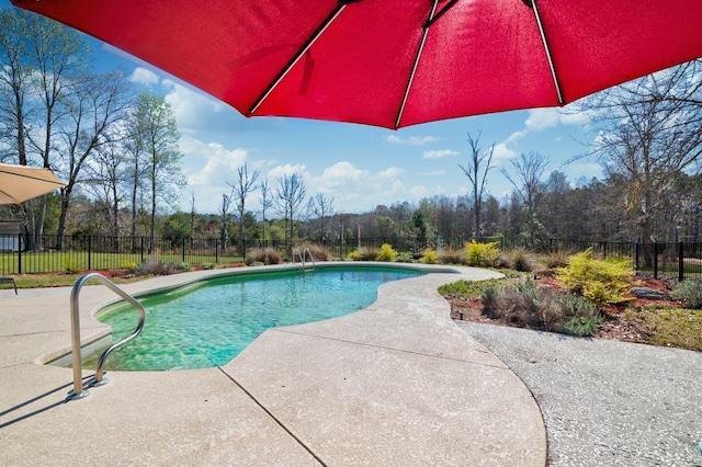 212 Chester Ln, Cottageville, SC 29435 - view of swimming pool featuring fence, a fenced in pool, a forest view, and a patio area