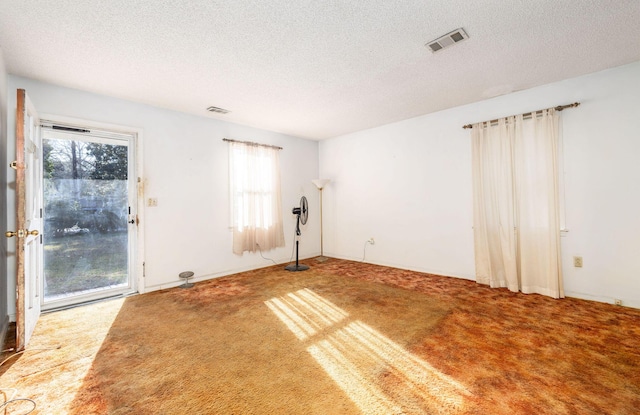 empty room with carpet and a textured ceiling