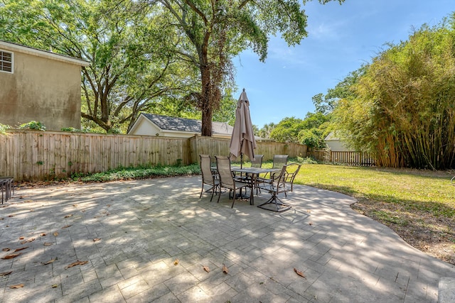 view of patio / terrace featuring outdoor dining area and a fenced backyard