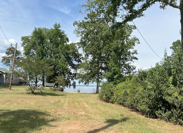 view of yard with a water view