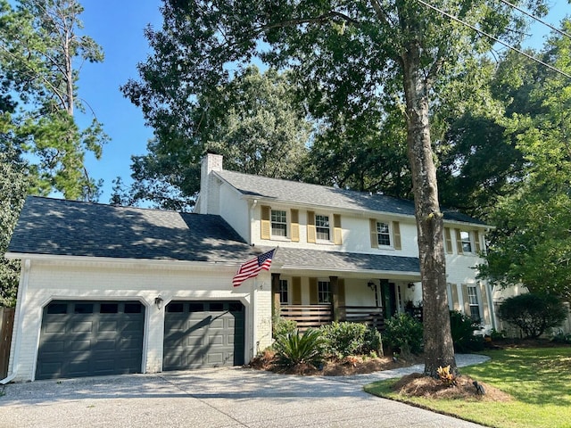 view of front facade with covered porch and a garage