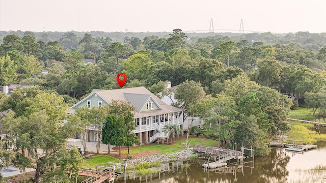 bird's eye view featuring a water view