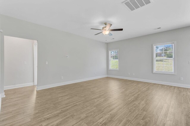 224 Young Town Cir, Orangeburg, SC 29118 - empty room featuring light wood-style floors, visible vents, a ceiling fan, and baseboards