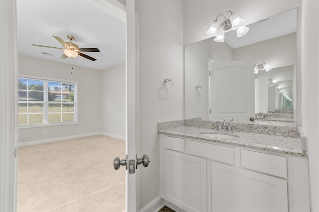 224 Young Town Cir, Orangeburg, SC 29118 - bathroom with baseboards, visible vents, vanity, and ceiling fan