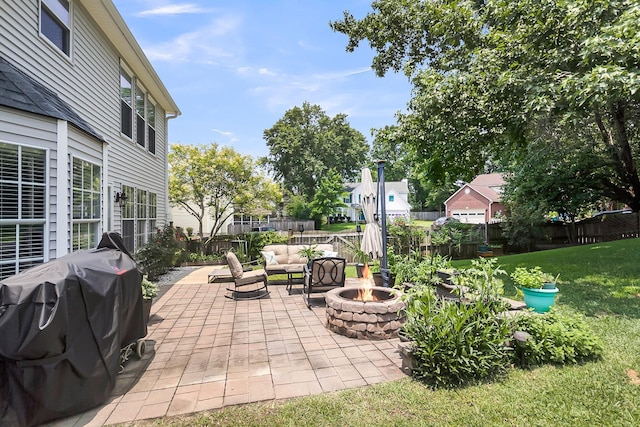 100 Conset Bay Ct, Goose Creek, SC 29445 - view of patio / terrace featuring an outdoor fire pit, area for grilling, and a residential view