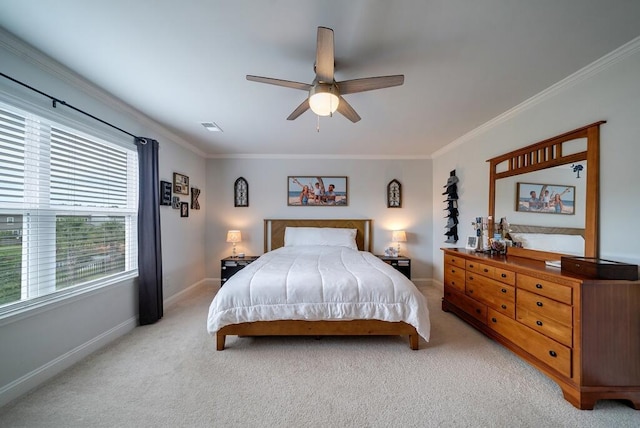 2024 Lanneau Ln, Johns Island, SC 29455 - bedroom with ornamental molding, light colored carpet, and a ceiling fan
