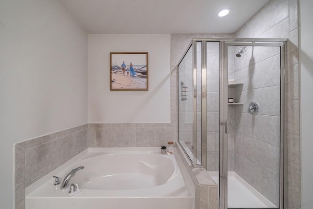 2024 Lanneau Ln, Johns Island, SC 29455 - bathroom featuring a bath, a shower stall, and recessed lighting