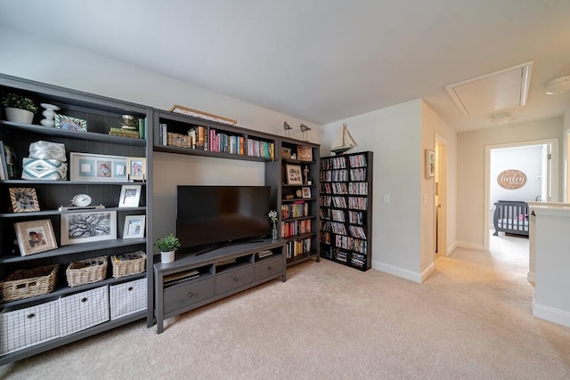2024 Lanneau Ln, Johns Island, SC 29455 - carpeted living room with attic access and baseboards