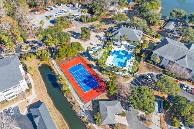 aerial view with a water view