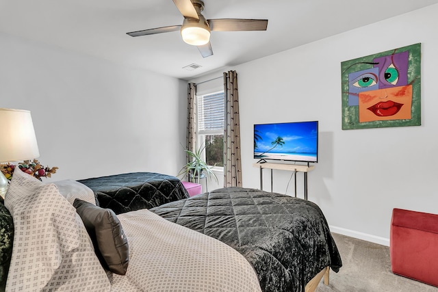 bedroom with carpet floors and ceiling fan