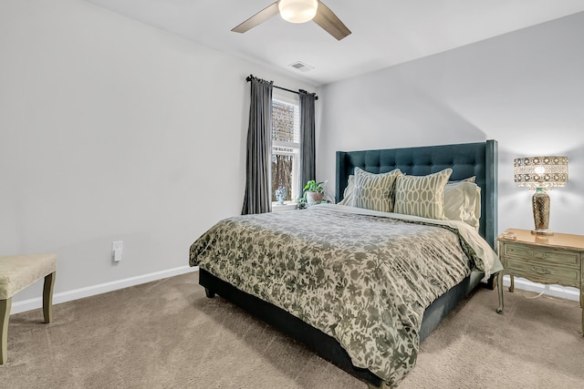 bedroom featuring ceiling fan and carpet flooring