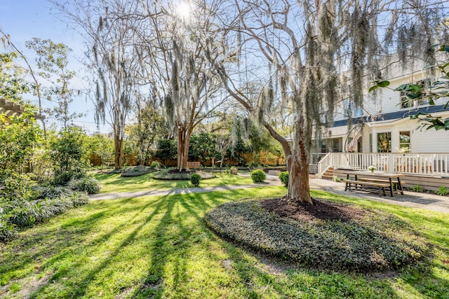 view of yard featuring a wooden deck