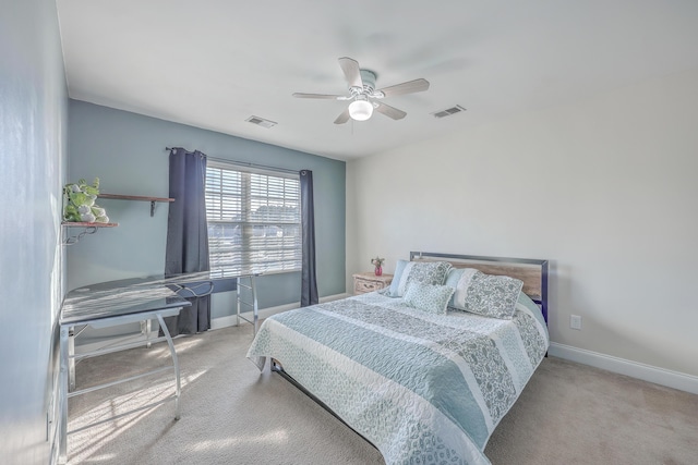 bedroom with baseboards, visible vents, and carpet flooring