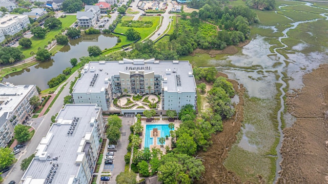 145 Pier View St Unit 214, Daniel Island, SC 29492 - aerial view of property and surrounding area with a nearby body of water, a pool, and apartment complex / building
