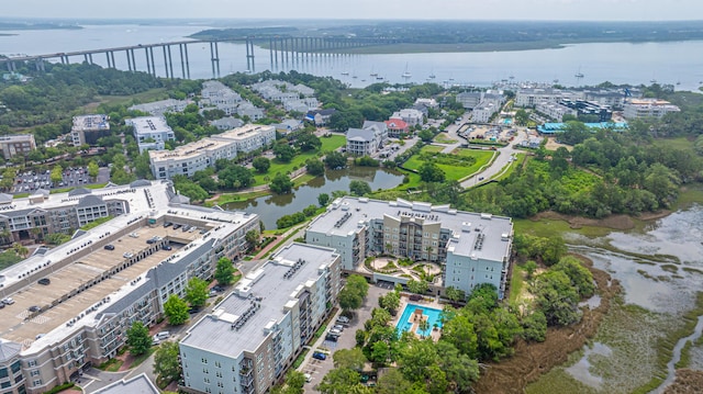 145 Pier View St Unit 214, Daniel Island, SC 29492 - aerial overview of property's location featuring a large body of water and apartment complex